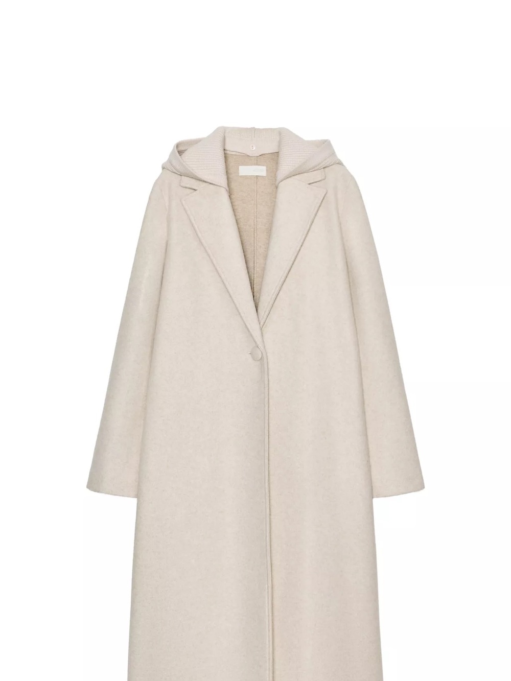 Zara Cream Long Hooded Wool-Blend Coat
